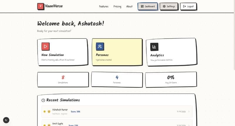 VaaniVerse, Voice AI contact centre simulator